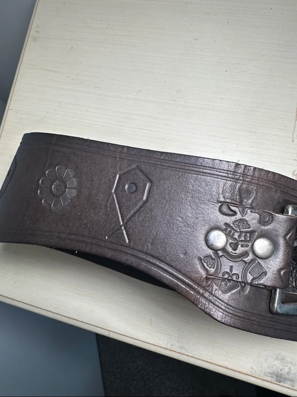 Linea Pelle Womens brown and Black large Leather adjustable embroidered Belt
